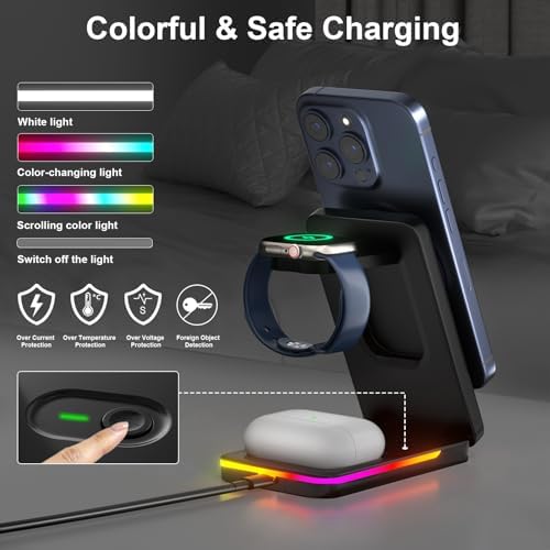 All-in-One Magnetic Wireless Charging Station for i Phone 16 Pro Max, Apple Watch & Air Pods – Portable Foldable 3-in-1 Charger with Fast Charging Capability and Enhanced Device Compatibility