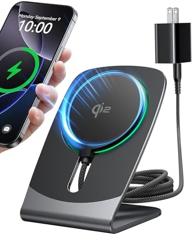 Elevate Your Charging Experience with the INIU 15 W Fast Magnetic Wireless Charger Stand – Sleek, Travel-Friendly Design for i Phone 12-16 and Air Pods, Featuring Adaptive Sleep-Friendly Light and Advanced Safety Features for Optimal Performance
