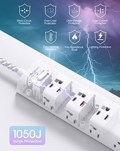 10-Foot Power Strip Surge Protector with 12 Outlets & 3 USB Ports – Wall-Mountable Extension Cord for Optimal Device Charging in Dorm Rooms, Offices, and Homes – 1050 J Overload Protection for Enhanced Safety and Efficiency – Sleek Black Design for Clutter-Free Use