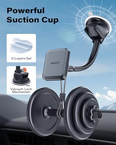 Ultimate APPS2 Magnetic Car Phone Holder Mount – Six Strong Magnets for Secure Grip, Versatile Suction Cup for Windshield & Dashboard, Universal Fit for Smartphones & Mini Tablets, 360-Degree Swivel Design for Hands-Free Convenience, Durable & Easy to Install for Enhanced Driving Safety