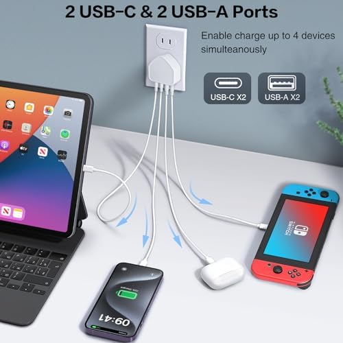 40 W 4-Port USB C Fast Charger Block – Superior Multi-Device Power Delivery Adapter for i Phone 16/15 Plus, Samsung Smartphones & Tablets – Compact Wall Charger for Efficient Rapid Charging & Universal Device Compatibility