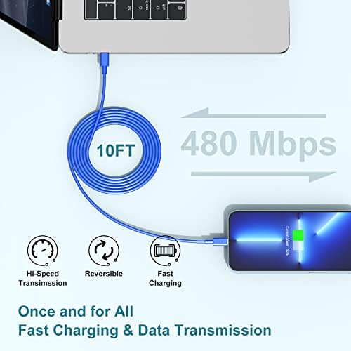 MFi Certified 20 W USB-C to Lightning Fast Charger for i Phone 14/13/12 – 6 FT Durable Cable & Power Delivery Block in Stylish Blue – Ultimate Solution for Rapid Charging of All Apple Devices Including i Pad Pro, XS, XR, 8 Plus – Optimized for Reliability and Speed