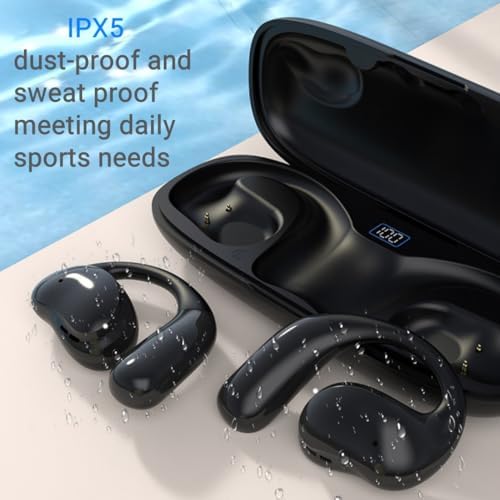 Premium Open Ear Bluetooth Wireless Earbuds: Superior Hi-Fi Stereo Sound, Touch-Control Sports Headphones, Splash-Resistant Design with Built-In Mic for i OS/Android – 400 m Ah Battery for All-Day Listening Pleasure and Active Lifestyle