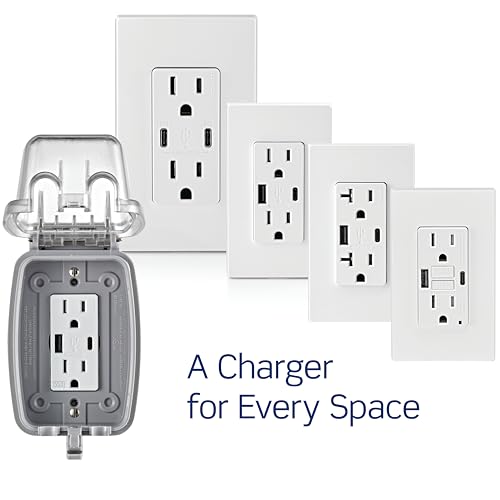 Leviton 60 W Dual USB Type A/Type-C In-Wall Charger – Fast, Efficient Power Delivery Solution for Smartphones, Tablets & Laptops – Tamper-Resistant Outlet in Light Almond for Safe, Clutter-Free Charging Experience – Perfect for Home and Office Use