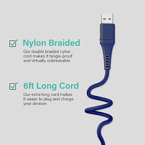 Versatile 3-in-1 Universal Charging Cable – 6 ft Nylon Braided Charger for i Phone, Android & More | Lightning, Type C & Micro USB Compatibility | Fast Charging Solution in Vibrant Tangerine for Ultimate Convenience and Style