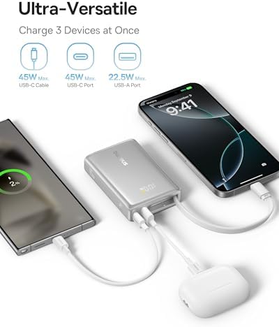 Baseus Picogo 10000 m Ah Portable Charger – 45 W Fast Charging Power Bank with Built-in USB-C Cable, Ideal for i Phone 16/15/14/13, Samsung S22/S21, Google Devices & i Pad – Ultimate Multi-Device External Battery with Enhanced Speed and Compatibility for On-the-Go Power Needs
