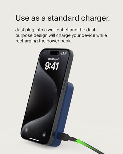 Belkin 5000 m Ah Wireless Power Bank with Qi2 Technology – Mag Safe-Compatible Portable Charger Featuring Built-in Kickstand for i Phone 16, 15, 14, 13, Plus, Pro, Pro Max – Sleek White Design for Seamless Charging on the Go – Optimal Speed & Versatile Compatibility