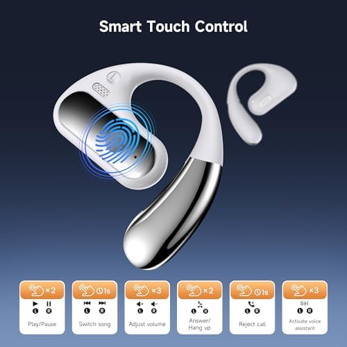 Unleash Your Workout Potential with Open Ear Bluetooth 5.4 Sport Earbuds – 40 Hours of Playtime, IPX7 Waterproof for Ultimate Durability, Deep Bass Sound for Immersive Audio Experience, Built-in Mic for Hands-Free Calls – Ergonomically Designed for Comfort and Stability, Chic White Charging Case with LED Display for On-the-Go Convenience