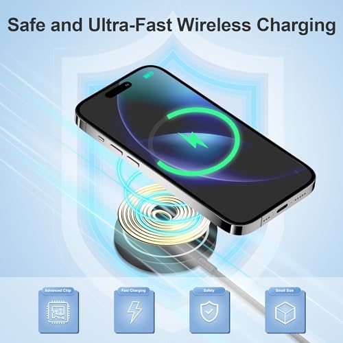 Powerful Magnetic Wireless Charger for i Phone 12-16 Series & Air Pods – 15 W Fast Charging Pad with USB-C Port – Ultimate Compatibility & Stability for Efficient Charging – Compact Design for Travel & Office Use – Qi2 Protocol Enabled for Rapid Performance & Durability