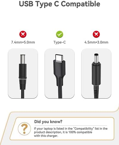 Universal 90 W USB-C Laptop Charger for Chromebook, Mac Book, HP Spectre, Dell, Lenovo & More – Fast, Efficient Power Adapter with Enhanced Compatibility for On-the-Go Charging