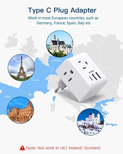 Ultimate European Travel Plug Adapter Set – Dual Pack Universal Power Converter with 3 AC Outlets and 3 USB Charging Ports (including USB-C) for Efficient Power Solutions in Italy, Spain, France, Germany, and Iceland – Essential Accessory for Global Travelers Seeking Versatile Compatibility and Rapid Charging Efficiency