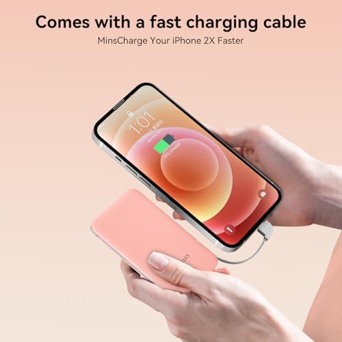 Mini 5000 m Ah Portable Power Bank with Integrated Cables and AC Plug – USB-C Fast Charging for i Phone & Android Devices – Ultra-Compact External Battery for On-the-Go Lifestyle – Essential Tech Accessory for Seamless Connectivity