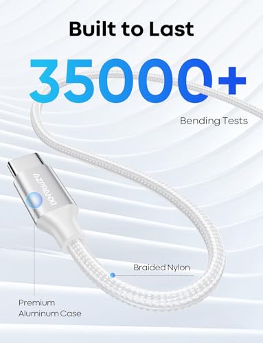 Purple 20ft USB C to USB C Cable, 60W Fast Charge, Durable Double Nylon Braided Type C to C Charger for iPhone 16/15 Series, iPad Pro, MacBook, Samsung Galaxy S24/S23 – Enhanced Compatibility and Speed