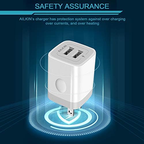 AILKIN Dual Port USB Wall Charger – 2 Pack Foldable Quick Charger Adapter for i Phone 15, 14 Pro Max, Galaxy S10 & More – Compact Travel Cube with 2.4 A Output for Fast Charging – Efficient, Safe, and Perfect for On-the-Go Power Solutions