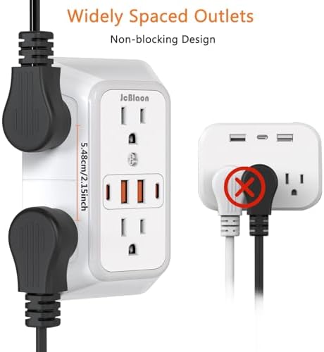 Advanced USB Wall Charger Power Strip Surge Protector with 4 USB Ports (2 USB-C) – Multi Outlet Adapter for Home, Office, and Travel, White (Black) – Unmatched Speed and Safety for Modern Devices