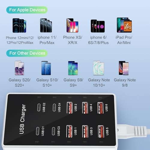 Multi-Device USB Charging Hub with 10 High-Speed Ports – Smart Plug Power Strip for i Phone 15/14/13, i Pads, Galaxy Watches & Android Phones – Ultimate Fast Charging Solution for Home & Office Efficiency