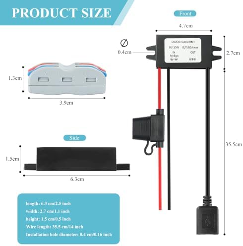 High-Efficiency Waterproof Dual USB DC/DC Adapter – 12/24 V to 5 V Converter with 3 A Output, Integrated Safety Fuse, and Compact Design for Reliable Vehicle Power Solutions and Outdoor Charging Needs