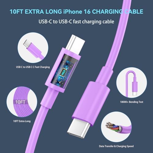 30 W USB-C Fast Charging Block with 10 FT Type C Cable – Ultimate Charging Solution for i Phone 16/15 Series and Beyond – Compact, High-Efficiency Power Adapter for Home and Travel Use – Safe and Reliable Device Charging