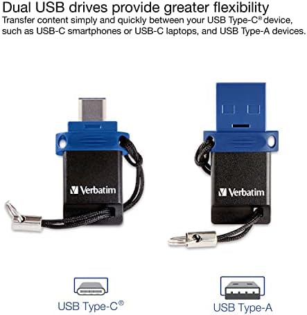 Verbatim 128 GB Dual OTG USB 3.2 Gen 1 Flash Drive – Versatile USB-C + USB-A Thumb Drive for Fast Data Transfers and Enhanced Storage Solutions – Perfect for Photos, Videos, and Documents on the Go
