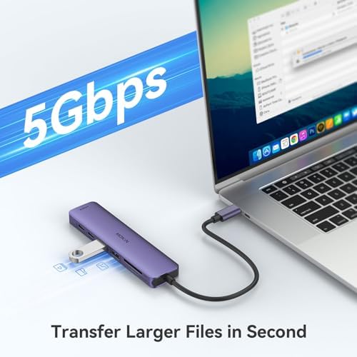 Transform Your Mac Book Pro/Air into a Powerhouse: MOKi N 7-in-1 USB C Hub HDMI Adapter with 4 K Support, Dual Card Readers, and Rapid 5 Gbps Data Transfer – Ideal for Dell XPS and Lenovo Think Pad Users!