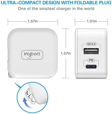 VOLPORT Dual-Port Fast Charging Wall Charger Block with MFi Certified USB C to Lightning Cable – Compact Power Adapter with Foldable Plug for i Phone 14, 13, 12 Pro Max & i Pad – Ultimate Speed and Compatibility for On-the-Go Charging