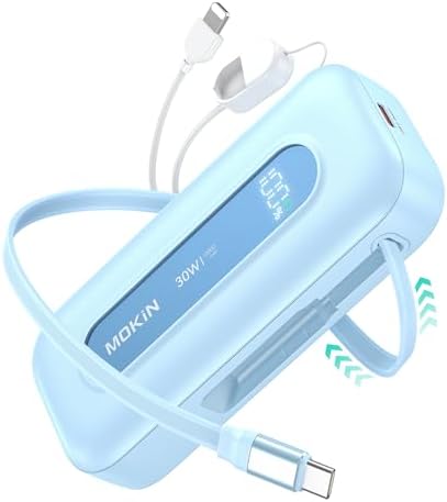 Ultra-Fast 30 W Retractable Portable Charger – 10,000 m Ah Power Bank with Built-In Cables for i Phone, i Pad & Samsung – Airline-Approved Travel Powerbank with Smart Display & Detachable Strap for Ultimate Convenience