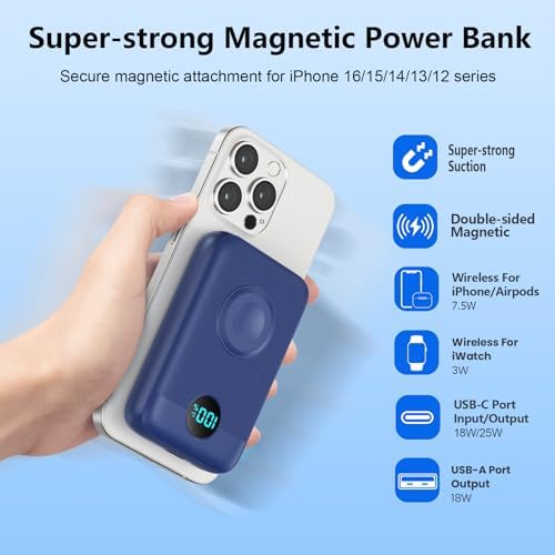 Revolutionary 4-in-1 Magnetic Power Bank – 10,800 m Ah Wireless Charger for i Phone 16/15/14/13/12 & Apple Watch – Compact & Lightweight Design with LCD Display – 25 W Ultra-Fast Charging for Up to 4 Devices – Seamless Compatibility with Mag Safe, Air Pods, and Android Devices – Enhanced Safety Features with Multi-Protection – Ideal for On-the-Go Power Management and Versatile Charging Solutions