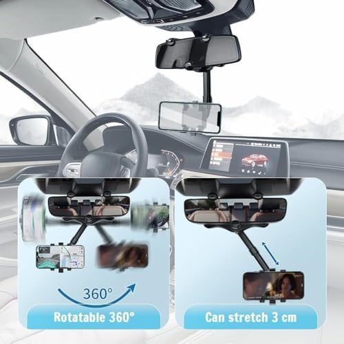 Revolutionize Your Commute with the 360-Degree Rearview Mirror Phone Holder – Advanced Multifunctional Car Mount for Effortless Navigation, Hands-Free Calls, and Music Control – Secure, Easy-to-Install Accessory Compatible with All Smartphones