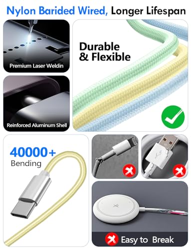 Ultimate 2-Pack Fast Charging Cable Set: Versatile USB A/Type C/Lightning Cables for Quick Charging of Apple Watch & i Phone, 4 FT Length for Seamless Travel Compatibility with i Phone 11-16, i Pad, Apple Watch Ultra & SE, Durable Multi-Device Solution for Enhanced Power Efficiency and Convenience