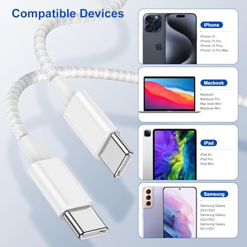 10-Foot USB C to USB C Fast Charging Cable – Durable Nylon Braided Charger for i Phone 15 Pro Max, Mac Book, i Pad, and Samsung Galaxy – Enhanced Speed & Universal Compatibility for Effortless Charging and Data Transfer