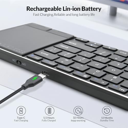 Transform Your Workspace with the Rii Ultra-Slim Wireless Bluetooth Keyboard – Multi-Device Rechargeable Stainless Steel Design with Multi-Touch Touchpad for Seamless PC, Mac, and Laptop Connectivity – Ergonomic, Durable, and Stylish for Effortless Typing and Navigation