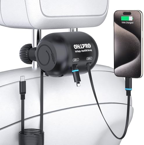 OHLPRO 45 W Dual-Port Backseat Charger Station – Fast Charging Solution for Uber & Lyft Passengers, Retractable Multi-Device Charger for i Phone, Samsung, Tablets – Enhance Travel Convenience & Connectivity