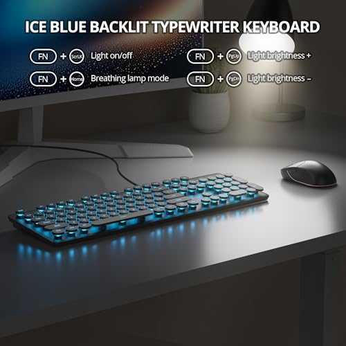 Vintage-Inspired Retro Typewriter Coffee Keyboard – Full-Size 104 Keys with LED Backlighting | Sleek & Silent Wired Membrane Design for Home & Office | Enhanced Compatibility for PC, Laptop, and Desktop Use | Elevate Your Workspace Aesthetics and Productivity