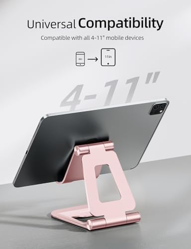 Nulaxy Aluminum Dual Foldable i Pad Stand – Versatile Adjustable Tablet Holder for Enhanced Workspace Comfort, Sleek Rose Gold Finish, Universal Compatibility with i Pad Pro/Air/Mini & i Phone Pro/Max/Plus, Portable and Durable Design for Effortless Mobility and Ergonomic Support