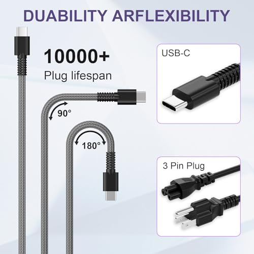 High-Efficiency 90 W USB-C Laptop Charger for HP Spectre x360 and Dell Precision – Universal Power Adapter with Enhanced Output and Safety Features – Fast Charging for Multiple Devices – Compatible with HP 904144-850, 904082-003 and More – Reliable AC Power Supply with 12-Month Warranty and 30-Day Satisfaction Guarantee