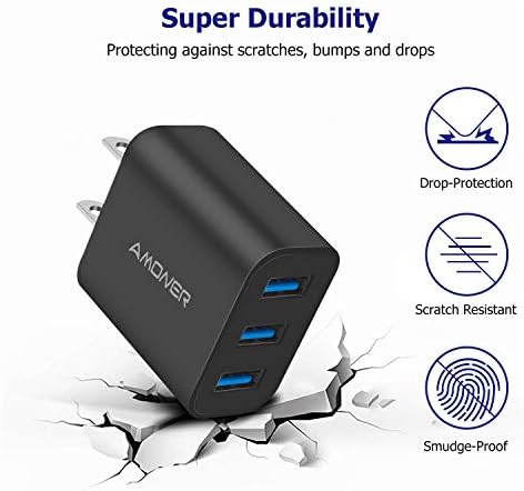 Amoner 2-Pack 15 W 3-Port USB Wall Charger for Fast Charging – High-Efficiency Power Block Compatible with i Phone 14/13/12/11/X/XR/X/8/7/6, Galaxy & Android Devices – Perfect Travel Companion with Built-in Safety Features