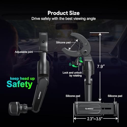 Esoulk – Rear View Mirror Phone Holder for Car, Aluminum Alloy Rearview Mirror Cell Phone Holder Car Mount with Metal Body, Rotatable and Retractable Adjustable Rearview Car Phone Cradle Stand – Enhanced Compatibility and Speed
