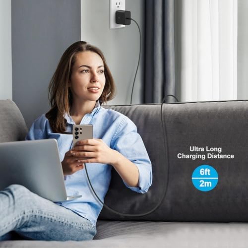 Power Up with Excgood 45 W USB C Fast Charger for Galaxy S25 Ultra – Dual Pack with 6 ft USB C to C Cable – Rapid Compatibility for Galaxy S24 FE, S23, S22, S21, Note, Tab S10, and i Phone 16 Pro Max – Optimal Charging Solution for On-the-Go Users – Sleek White Design for Every Setting – Experience Unmatched Speed and Efficiency in Device Charging