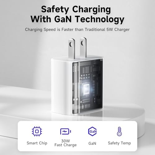 30 W USB-C Fast Charging Wall Charger Duo – Optimized for i Phone 16 Series, i Pad Pro, Samsung S25 & Google Pixel 9 with 6 FT USB-C Cable – Superior Compatibility and Safety Features for Efficient Power Delivery and Enhanced Portability