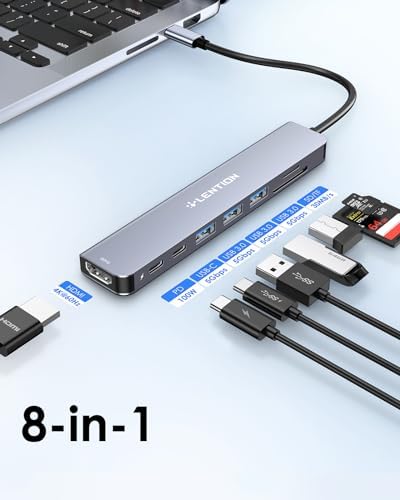 LENTION Rose Gold 8-in-1 USB-C Hub: Ultimate Connectivity for Mac Book Pro & Surface with 4 K HDMI, 100 W Power Delivery, and 5 Gbps Data Transfer – Perfect Accessory for Busy Professionals Seeking Efficiency and Style