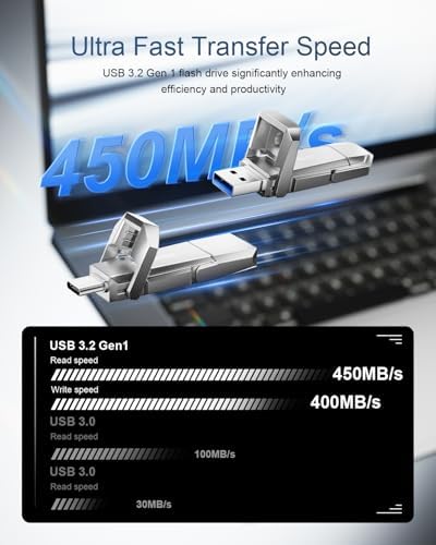 High-Speed 128 GB USB C Flash Drive – Dual USB-A and USB-C Memory Stick with 450 MB/s Transfer Rate for Effortless Data Storage Across Smartphones, Tablets, Computers & Game Consoles – Compact & Durable Design for Ultimate Portability