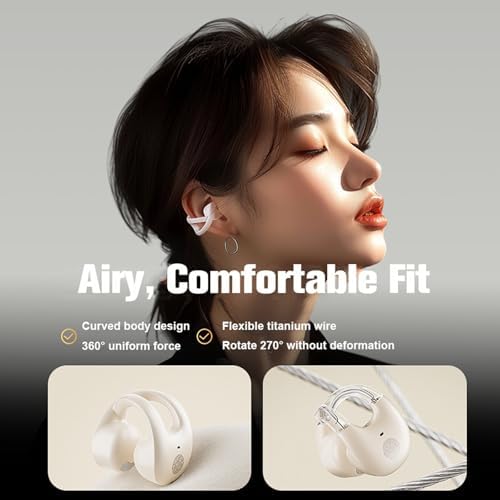 Skin Tone Wireless Bluetooth Bone Conduction Earbuds – Ergonomic Open Ear Design for Small Ear Canals, Ultra-Lightweight Clip-On Comfort, Ambient Sound Awareness for Active Lifestyles, Effortless Bluetooth Connectivity, Chic Audio Experience