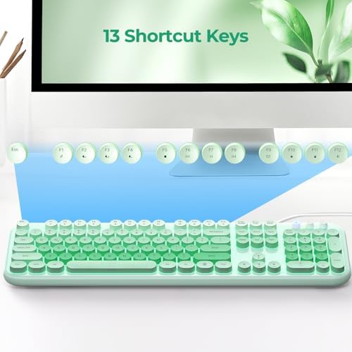 Retro-Inspired Full Size Typewriter Keyboard with Number Pad – Wired USB Keyboards for Windows 7, 8, 10, 11 | Enhance Your Typing Experience with Classic Charm and Modern Efficiency | Perfect for Home and Office Use