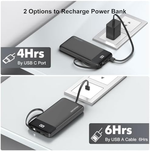 Ultimate 10000 m Ah Portable Power Bank with Built-in Charging Cable and LED Power Indicator – Travel-Ready External Battery Pack for i Phone 16/15, Samsung S22, and Android Devices – Unmatched Compatibility and Rapid Charging for On-the-Go Lifestyles
