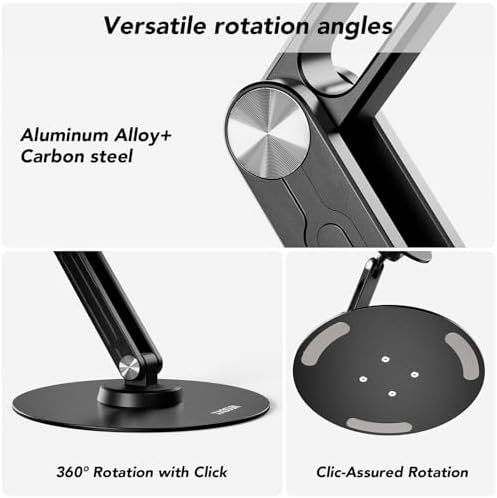 Premium Adjustable Tablet Stand with Magnetic Support – 360° Rotating Metal Holder for i Pad and Tablets – Foldable Multi-Angle Design for Home and Office Use – Sleek Black Finish for Enhanced Compatibility and Stability