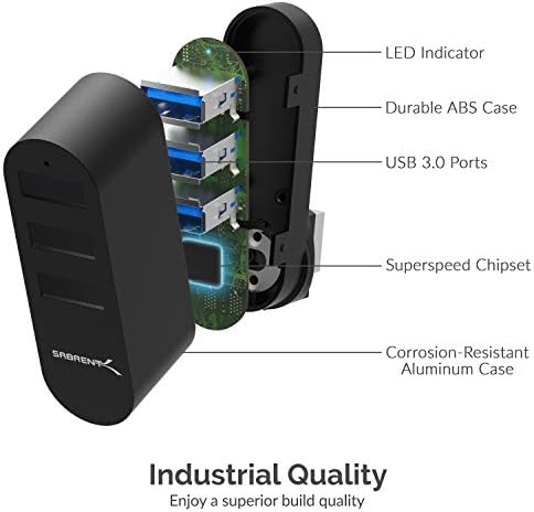 SABRENT Ultra-Compact 3-Port Aluminum USB 3.0 Hub with 90°/180° Rotatable Design – High-Speed Data Transfer & Ultimate Versatility for Effortless Connectivity on the Go