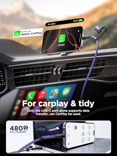 Universal 4-in-1 Multi-Device Charging Cable [2-Pack, 6.6 FT] – 60 W Fast Charging Nylon Braided Lightning & USB-C Cords for i Phone, i Pad, Samsung Galaxy, Mac Book & More – Durable & Tangle-Free Solution for Efficient Powering