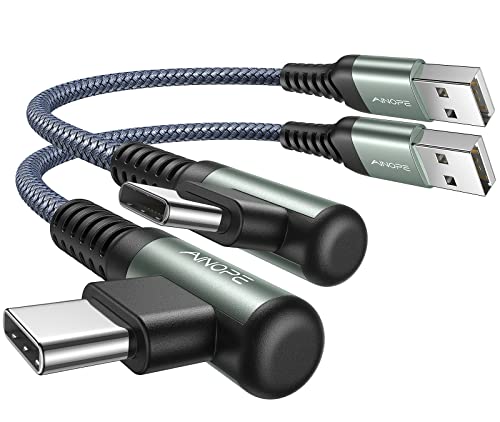 AINOPE Right Angle USB C Cable – 2-Pack (10 ft + 10 ft) Fast Charging 3.1 A Nylon Braided Charger for Enhanced Device Compatibility, Ideal for Gaming and Multitasking, Durable Black Design