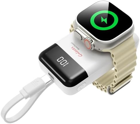 Compact 3000 m Ah Wireless Magnetic Charger for Apple Watch & i Phone – Ultra-Fast Charging Solution for SE/Ultra/Series 1-9 & i Phone 15/16 – Sleek Black Design with Built-in USB-C Cable – Perfect Travel Accessory & Gift Option for On-the-Go Power Needs