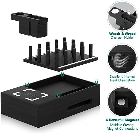 Eco-Friendly Bamboo Wireless Charging Station – Versatile Docking Organizer with 7 USB Ports for Fast Qi-Certified Charging of Smartphones, Smartwatches, Earbuds, and Tablets – Sleek Design for Enhanced Productivity and Clutter Reduction